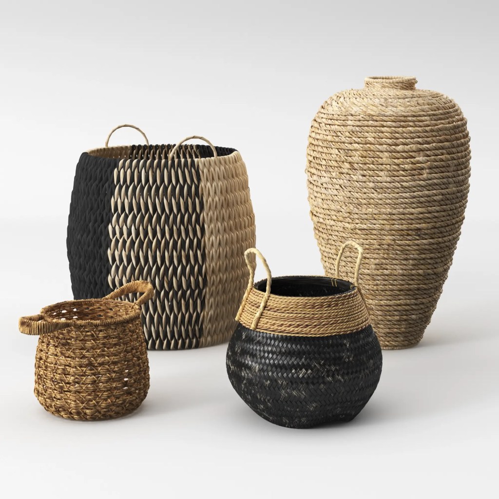 Four woven baskets