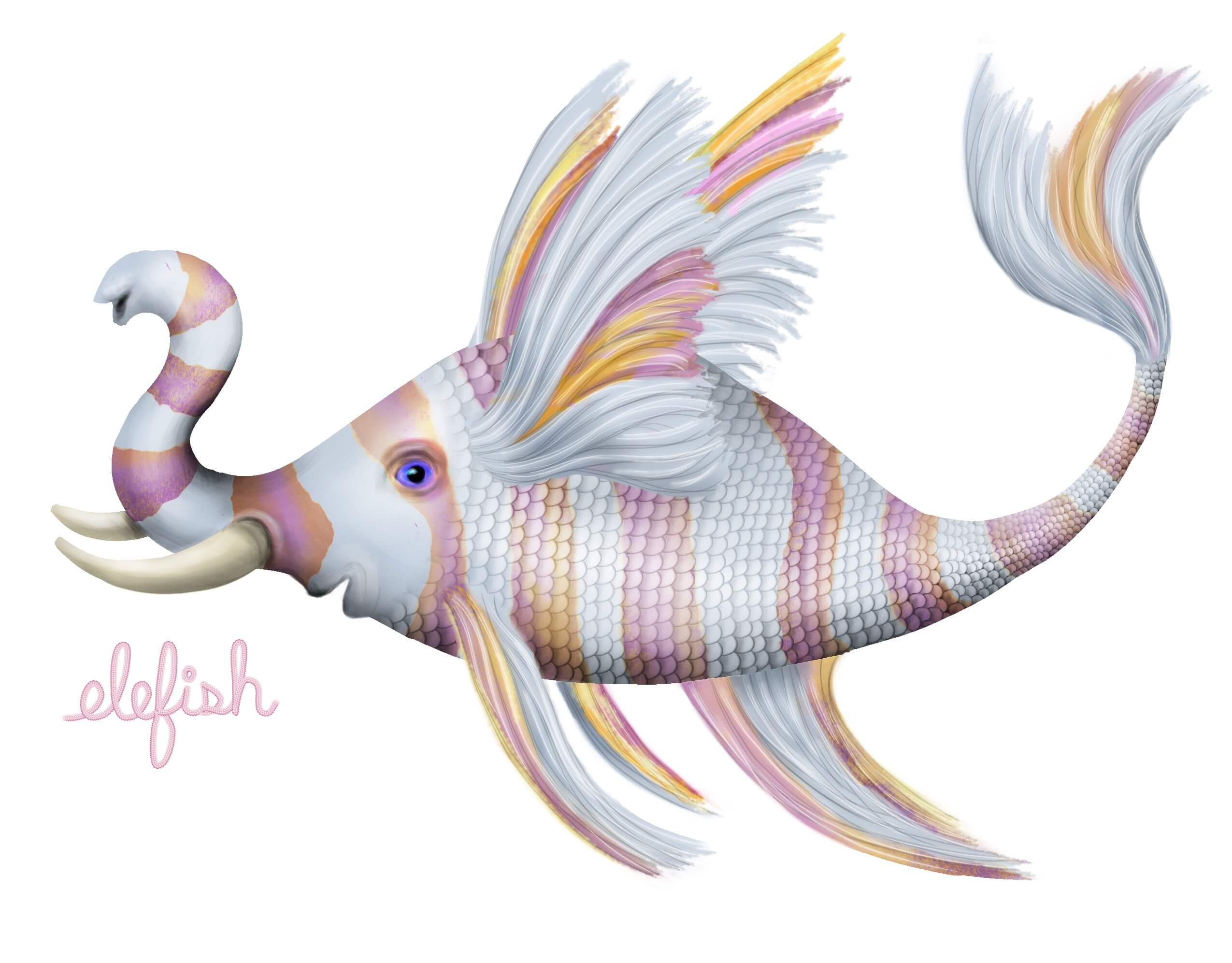 Imaginary animal: Part angelfish, part elephant