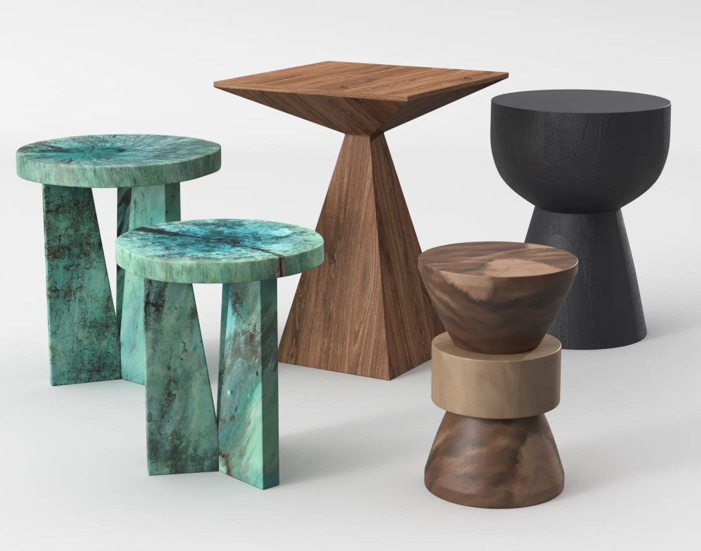 Five wooden end-tables 